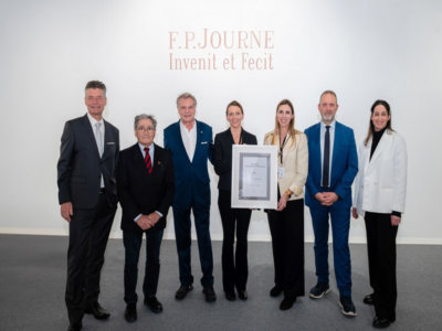 Remise du Prix Solo Art Genève - F.P.Journe. De g. à d. Claude Membrez, Alberto Velasco, F-P Journe, Niamh Coghlan, Aloisia Leopardi, Thierry Apothéloz, Charlotte Diwan (c) F.P. Journe